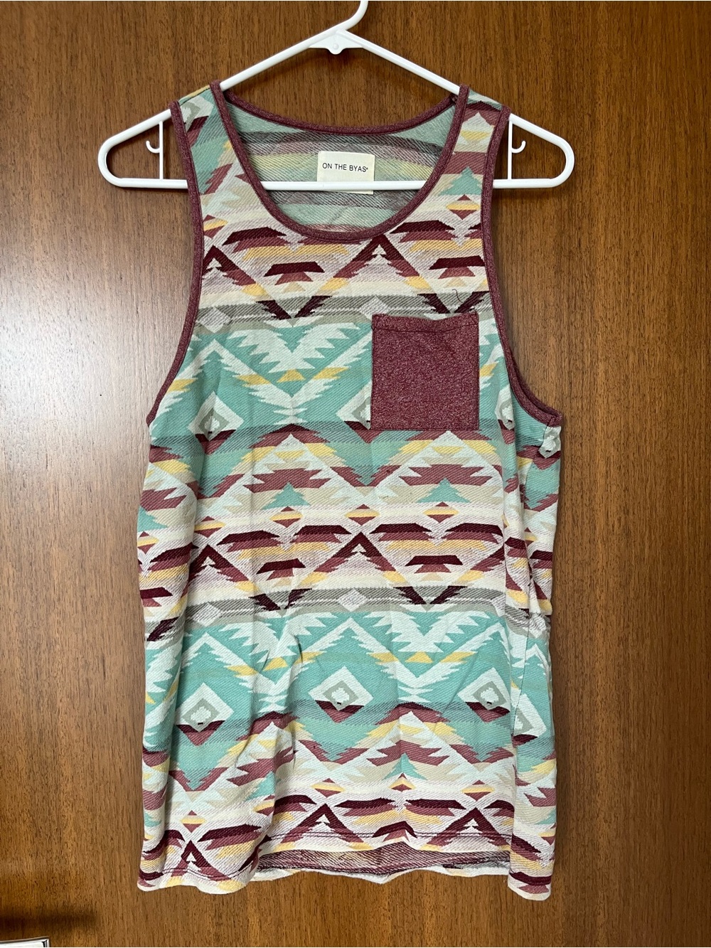 On the Byas Teal, Burgundy & Cream Aztec Pocket Tank